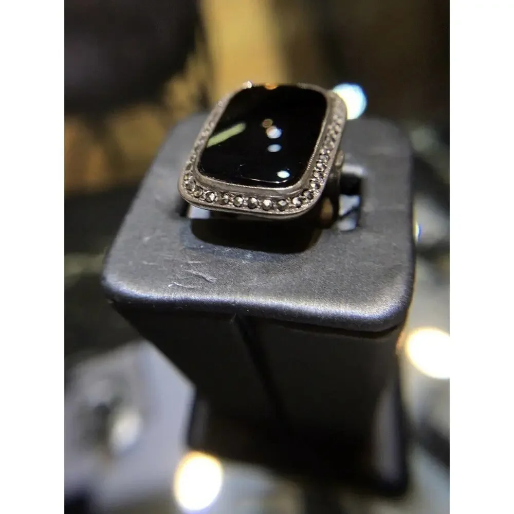 Robson Jewelers Onyx/Hematite Ring Sz7 Sterling Silver 925 Simple Shank